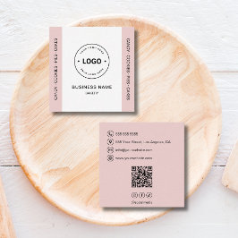 Tarjeta De Visita Cuadrada Bakery Logo QR Code Social Media Blush Pink
