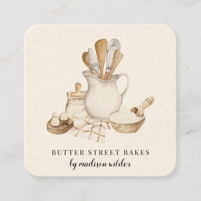 Tarjeta De Visita Cuadrada Bakery Pastry Chef (Anverso)