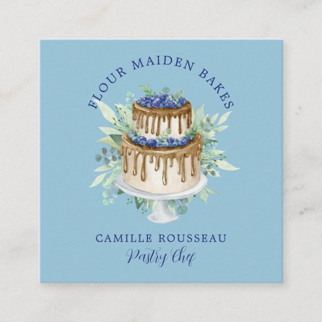 Tarjeta De Visita Cuadrada Bakery Pastry Chef Baker Blue Square Business Card (Anverso)