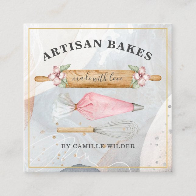 Tarjeta De Visita Cuadrada Bakery Pastry Chef Bakers Tools Business Card (Anverso)