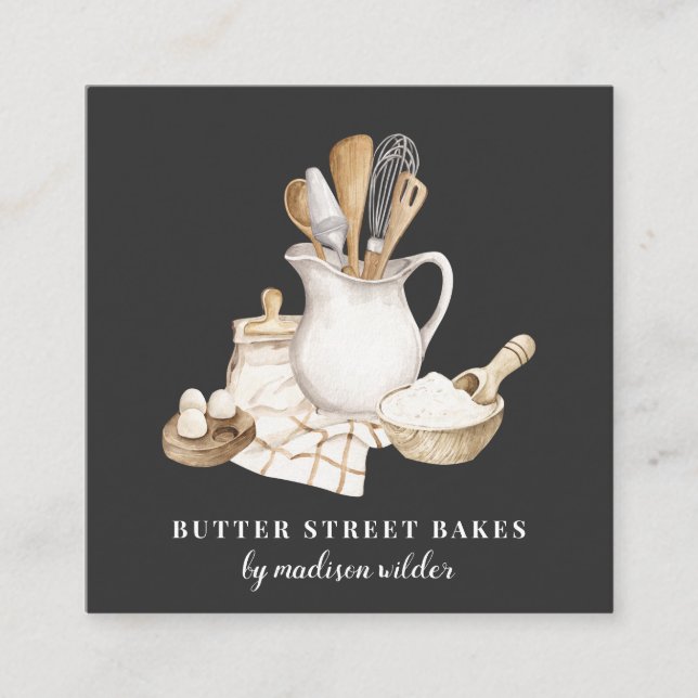 Tarjeta De Visita Cuadrada Bakery Pastry Chef Black Square Business Card (Anverso)