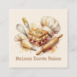 Tarjeta De Visita Cuadrada Bakery Pastry Chef Modern Gold Baking Utensils