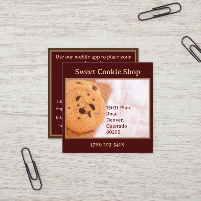 Tarjeta De Visita Cuadrada Bakery Shop Baker Cookie (Anverso/Reverso In Situ)