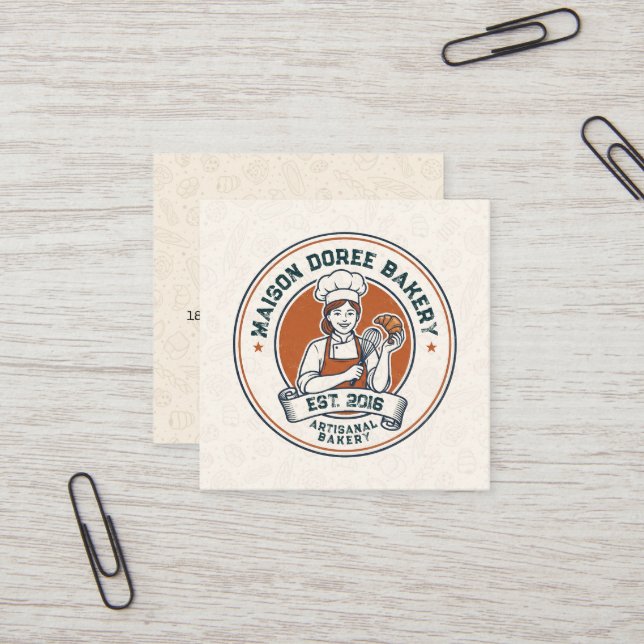 Tarjeta De Visita Cuadrada Bakery Store Pastry Chef Dessert Sweets Cake Baker (Anverso/Reverso In Situ)