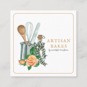 Tarjeta De Visita Cuadrada Baking Utensils Bakery Baker