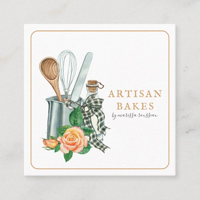Tarjeta De Visita Cuadrada Baking Utensils Bakery Baker (Anverso)
