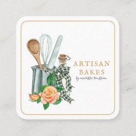 Tarjeta De Visita Cuadrada Baking Utensils Bakery Baker