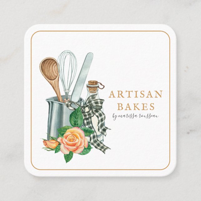 Tarjeta De Visita Cuadrada Baking Utensils Bakery Baker (Anverso)