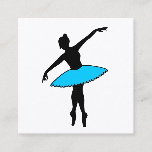 Tarjeta De Visita Cuadrada Ballet Ballerina Pointe Maestra de Baile Tutu Azul (Anverso)