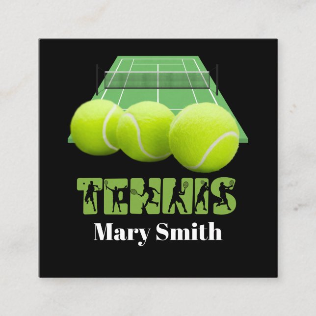 Tarjeta De Visita Cuadrada Balón de tenis en la cancha (Anverso)