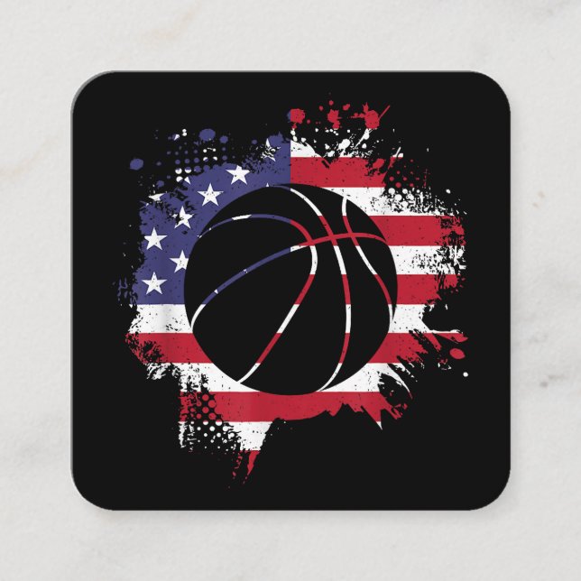 Tarjeta De Visita Cuadrada Baloncestista de Bandera Americana (Anverso)