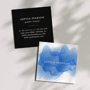 Tarjeta De Visita Cuadrada Banda de acuarela azul cobalto