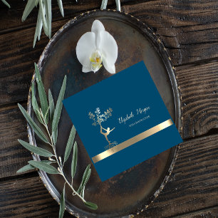 Tarjeta De Visita Cuadrada Banda de oro elegante, silueta de mujeres de árbol