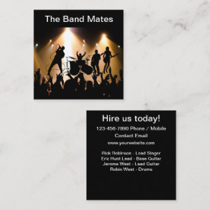 Tarjeta De Visita Cuadrada Banda de Rock para Contratar