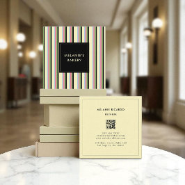 Tarjeta De Visita Cuadrada Bandas minimalistas de colores Retro QR Código Pan