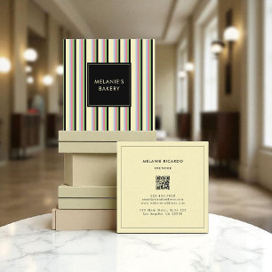 Tarjeta De Visita Cuadrada Bandas minimalistas de colores Retro QR Código Pan