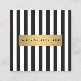 Tarjeta De Visita Cuadrada Bandas negras y blancas de lujo con barra de oro