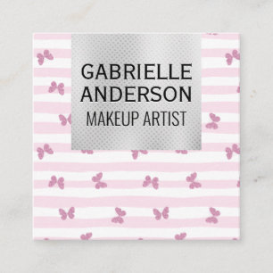 Tarjeta De Visita Cuadrada Bandas rosadas Mariposas Purpurinas