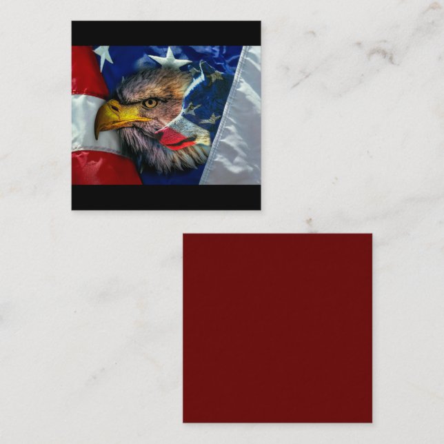 Tarjeta De Visita Cuadrada Bandera estadounidense del lobo del águila cald (Anverso / Reverso)