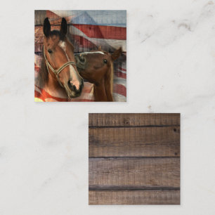 Tarjeta De Visita Cuadrada Bandera norteamericana de grano ruidoso de caballo