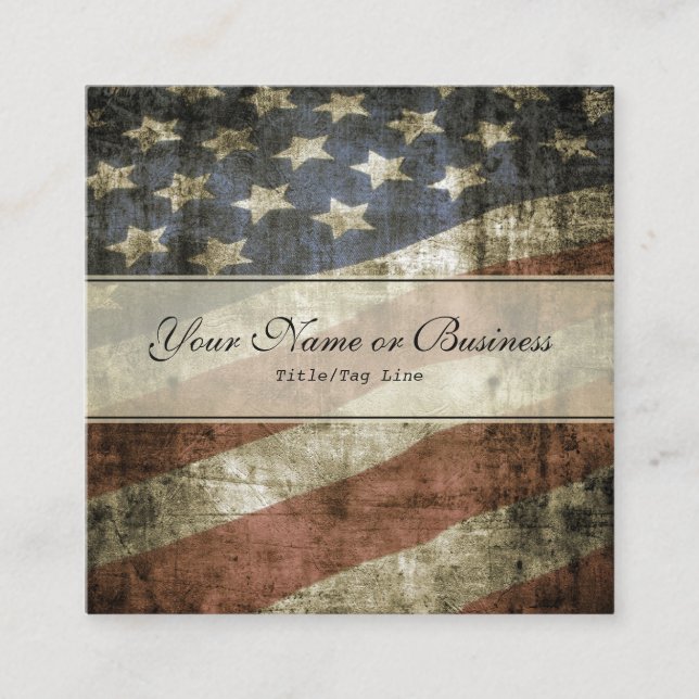 Tarjeta De Visita Cuadrada Bandera Patriótica Americana Vintage (Anverso)