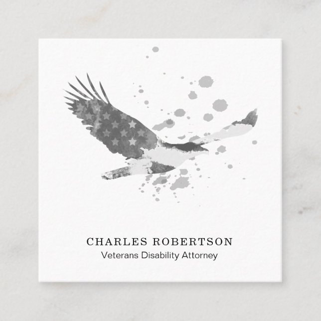 Tarjeta De Visita Cuadrada ** Bandera simple USA Águila norteamericana Blanco (Anverso)