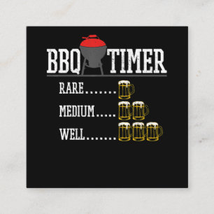 Tarjeta De Visita Cuadrada Barbacoa   BBQ Timer Funny Beer Steak Grilling
