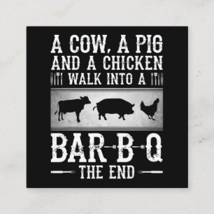 Tarjeta De Visita Cuadrada Barbacoa   Una Vaca, Un Cerdo Y Un Pollo Entrando 