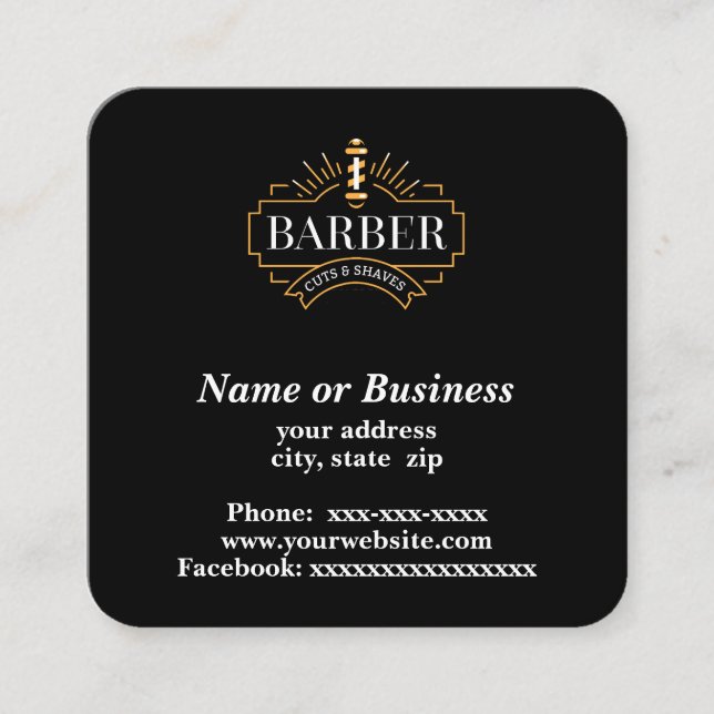 Tarjeta De Visita Cuadrada Barber (Anverso)