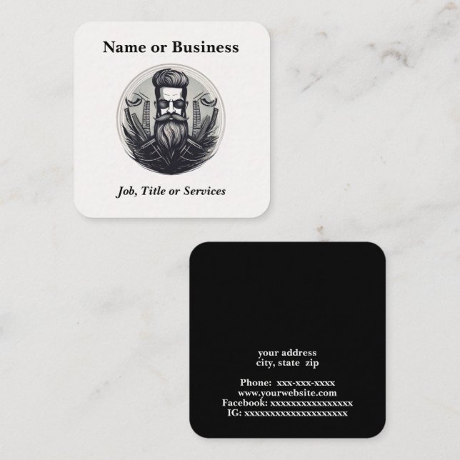 Tarjeta De Visita Cuadrada Barber (Anverso / Reverso)