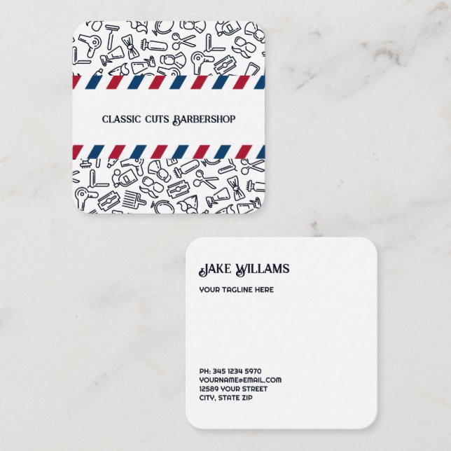 Tarjeta De Visita Cuadrada Barber Barbershop (Anverso / Reverso)