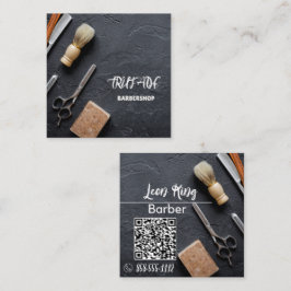 Tarjeta De Visita Cuadrada Barber Barbershop Professional QR Gray