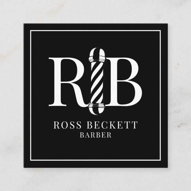 Tarjeta De Visita Cuadrada Barber Pole Barber Hair Stylist Black White (Anverso)