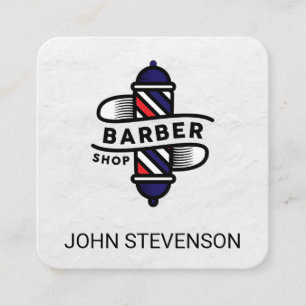 Tarjeta De Visita Cuadrada Barber Polo   Barber Shop   Madera