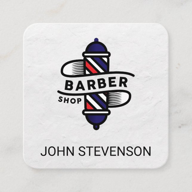 Tarjeta De Visita Cuadrada Barber Polo | Barber Shop | Madera (Anverso)