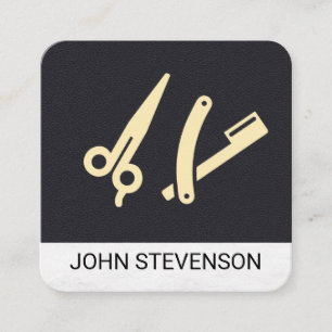 Tarjeta De Visita Cuadrada Barber Shop   Cuero   Shave and Haircut