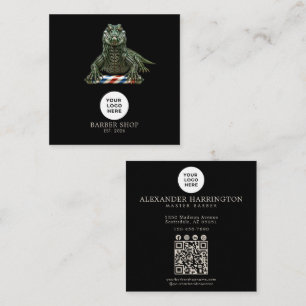 Tarjeta De Visita Cuadrada Barbería Cocodrilo Esmeralda Código Qr Profesional