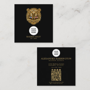 Tarjeta De Visita Cuadrada Barbería Golden Beaver Código Qr Profesional