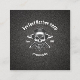 Tarjeta De Visita Cuadrada Barbería Metalizado negra elegante salón de peluqu