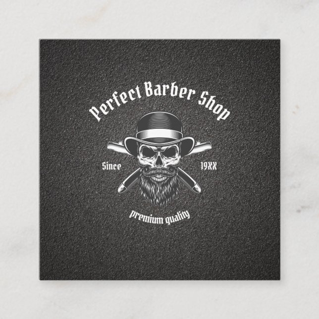 Tarjeta De Visita Cuadrada Barbería Metalizado negra elegante salón de peluqu (Anverso)