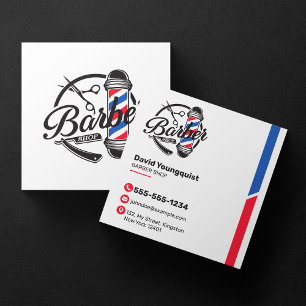 Tarjeta De Visita Cuadrada Barbería Minimalista Blanca Peluquero