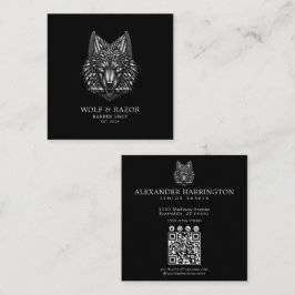 Tarjeta De Visita Cuadrada Barbería Silver Wolf Profesional Código Qr