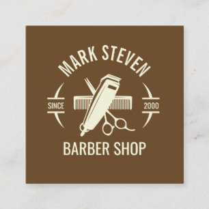 Tarjeta De Visita Cuadrada Barbería Vintage Castaño Oscuro Cabello elegante