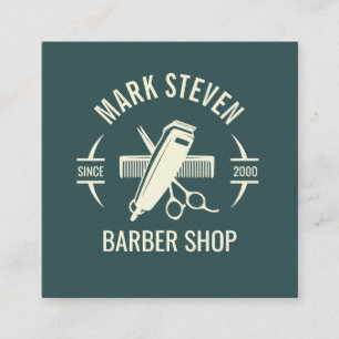 Tarjeta De Visita Cuadrada Barbería Vintage Gris Cabello elegante
