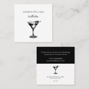Tarjeta De Visita Cuadrada Barman profesional de cócteles en blanco y negro