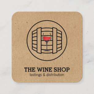 Tarjeta De Visita Cuadrada Barril de vino y vidrio   Sommelier