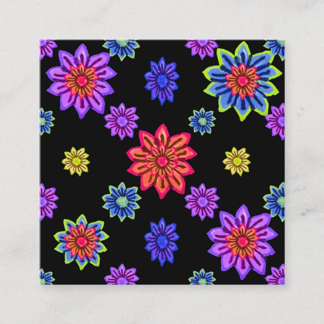 Tarjeta De Visita Cuadrada 🌸 base negra con impresión de césped de flores co (Anverso)