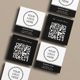 Tarjeta De Visita Cuadrada Basic Black Business Logo QR Code 