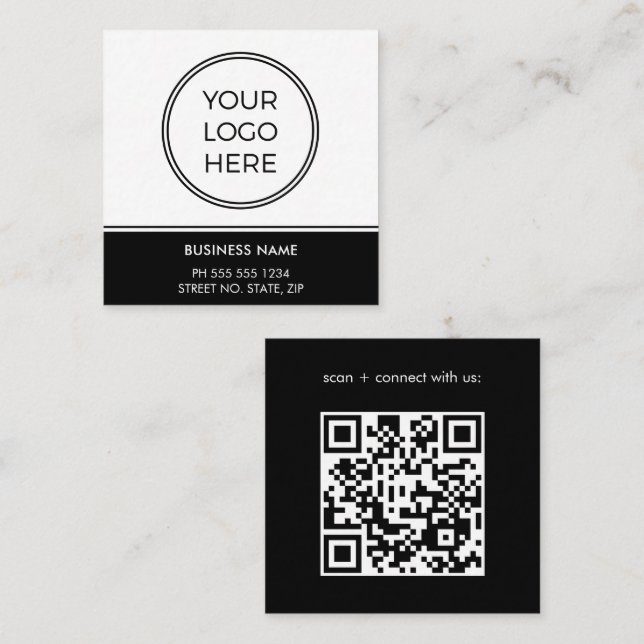 Tarjeta De Visita Cuadrada Basic Black Business QR Code Logo (Anverso / Reverso)