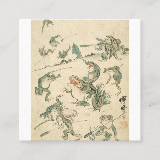 Tarjeta De Visita Cuadrada Batalla De Las Ranas - Kawanabe Kyosai (Anverso)